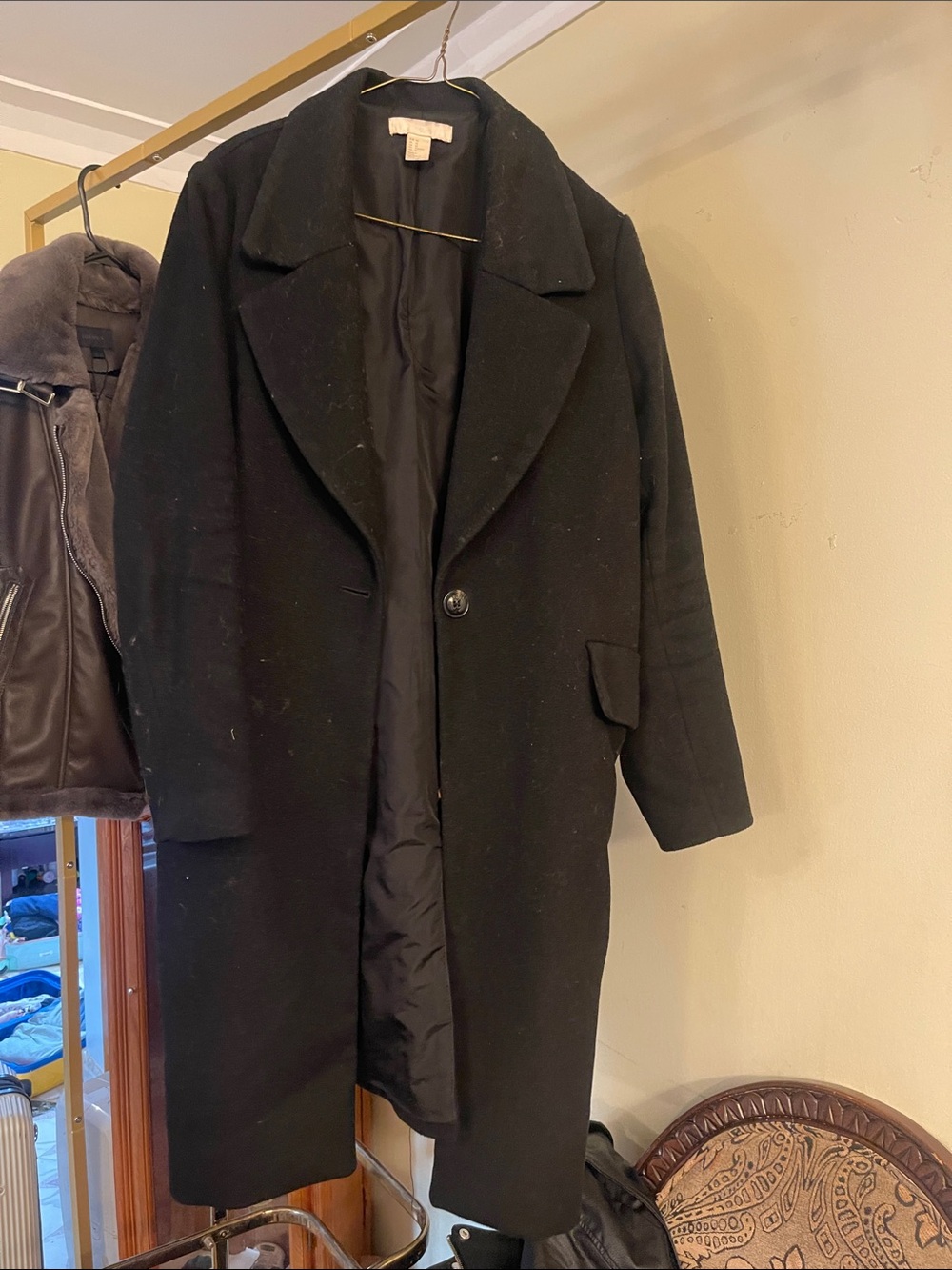 H&M Black Men's Pea Coat with Notch Lapel